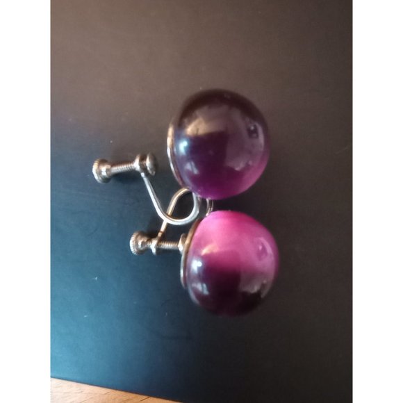 Vintage Sterling Purple Moonglow Screwback Earrings - Picture 4 of 7